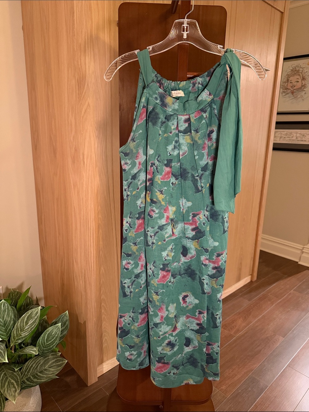 Teal Floral Tie-Shoulder Midi Dress